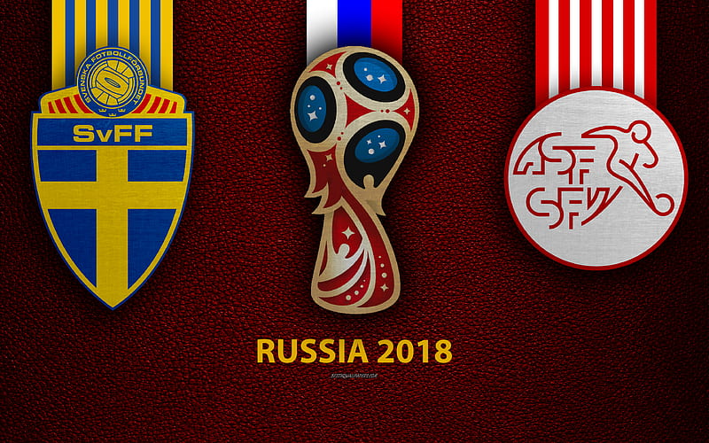 Sweden vs Switzerland, Round 16 leather texture, logo, 2018 FIFA World Cup, Russia 2018, July 3, football match, creative art, national football teams, HD wallpaper
