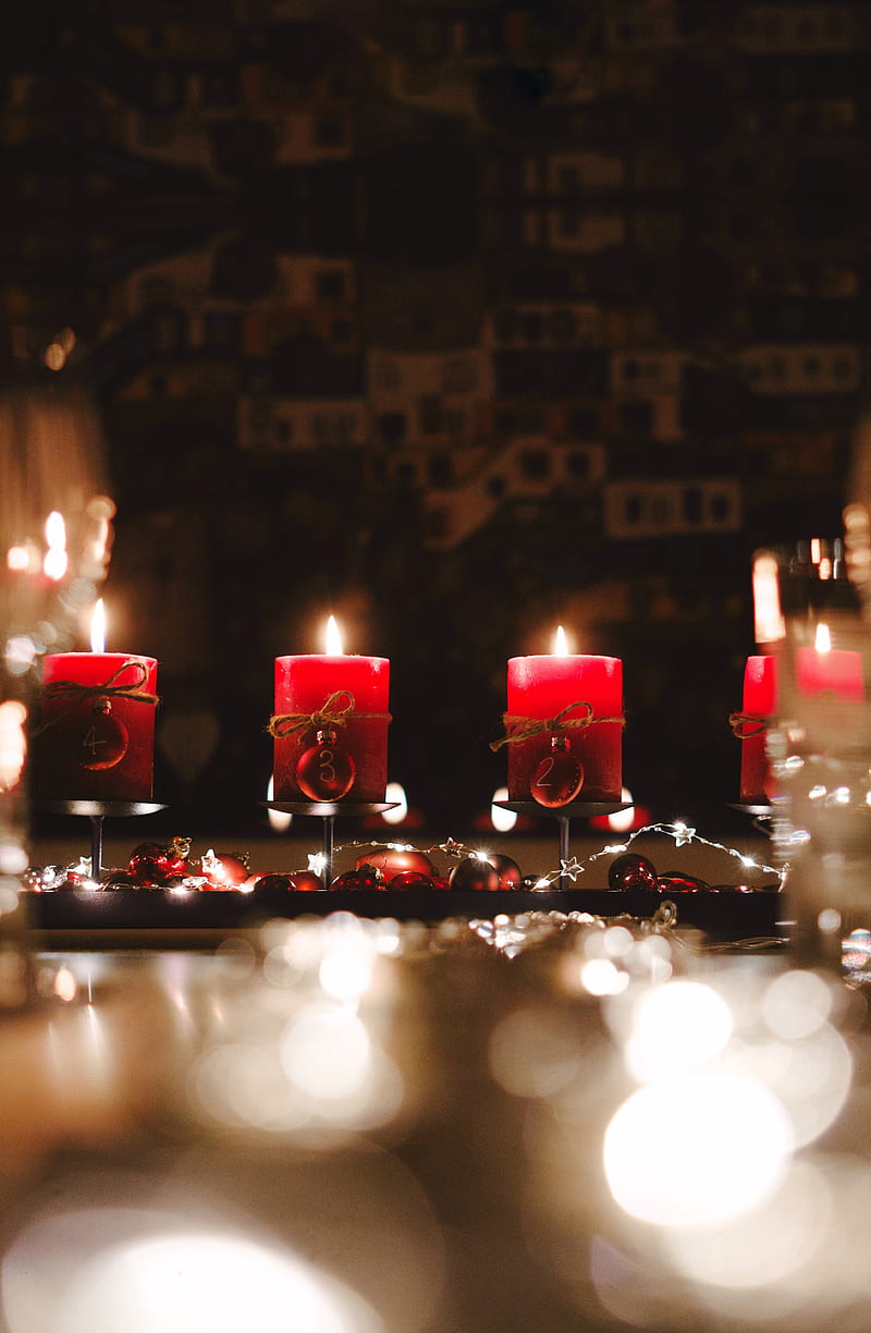 candles, decorations, garlands, holiday, christmas, HD phone wallpaper