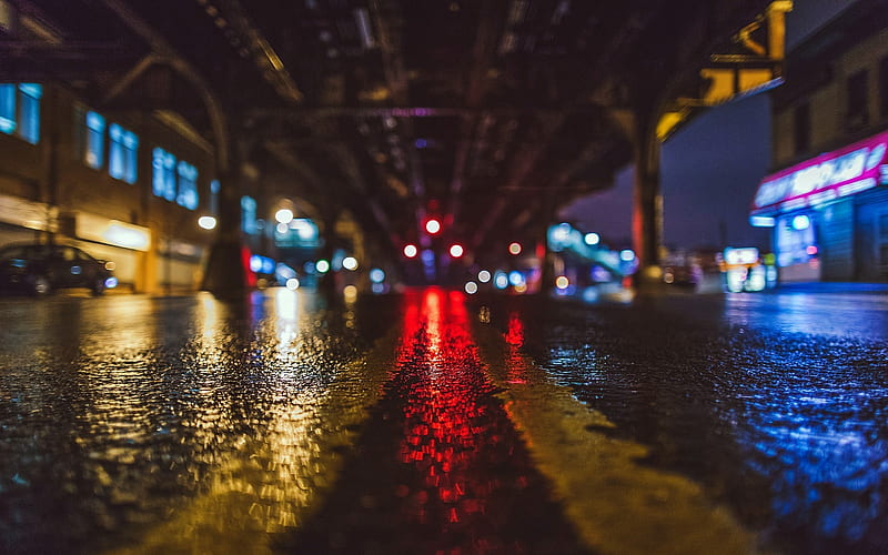 New York, night, rain, wet road, street, NYC, USA, America, HD wallpaper
