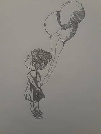 Drawing girl hiding behind balloons | Balloon illustration, Doodle art  drawing, Happy birthday drawings