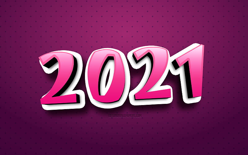 2021 New Year 2021 purple 3d background, 2021 cartoon background, Happy New Year 2021, purple 3D letters, 2021 concepts, HD wallpaper
