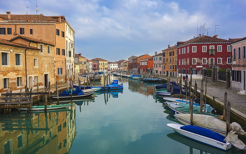 Venice, Murano Island, Venice, Murano, houses, Italy, boats, HD wallpaper