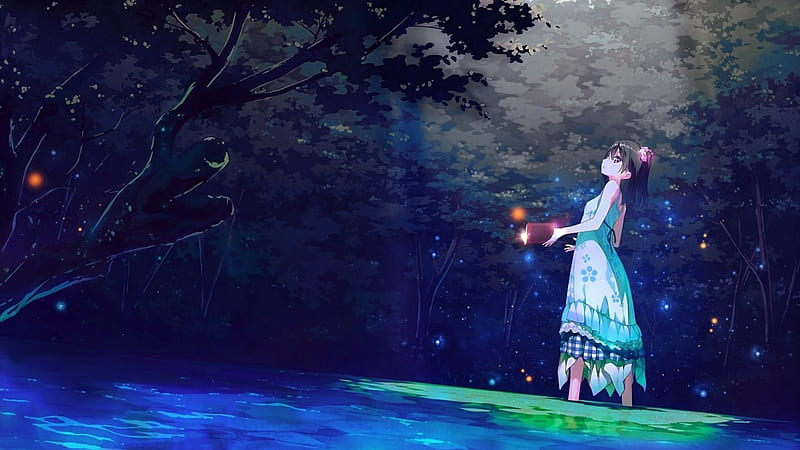 Mythical Spirit, forest, fantasy, girl, kantoku, magic, orginal, lake, HD wallpaper