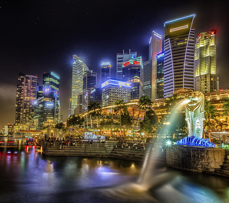 Singapore, asia, city, fountain, night, HD wallpaper | Peakpx