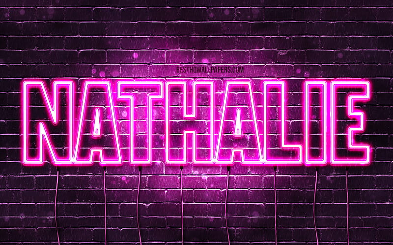 Nathalie with names, female names, Nathalie name, purple neon lights, Happy Birtay Nathalie, with Nathalie name, HD wallpaper