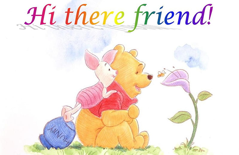 Hi there friend, bee, flower, honey pot, piglet, pooh bear, friends, HD wallpaper