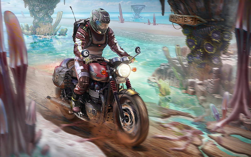 Triumph Motorcyle Rider, triumph, bikes, biker, artist, artwork, digital-art, HD wallpaper