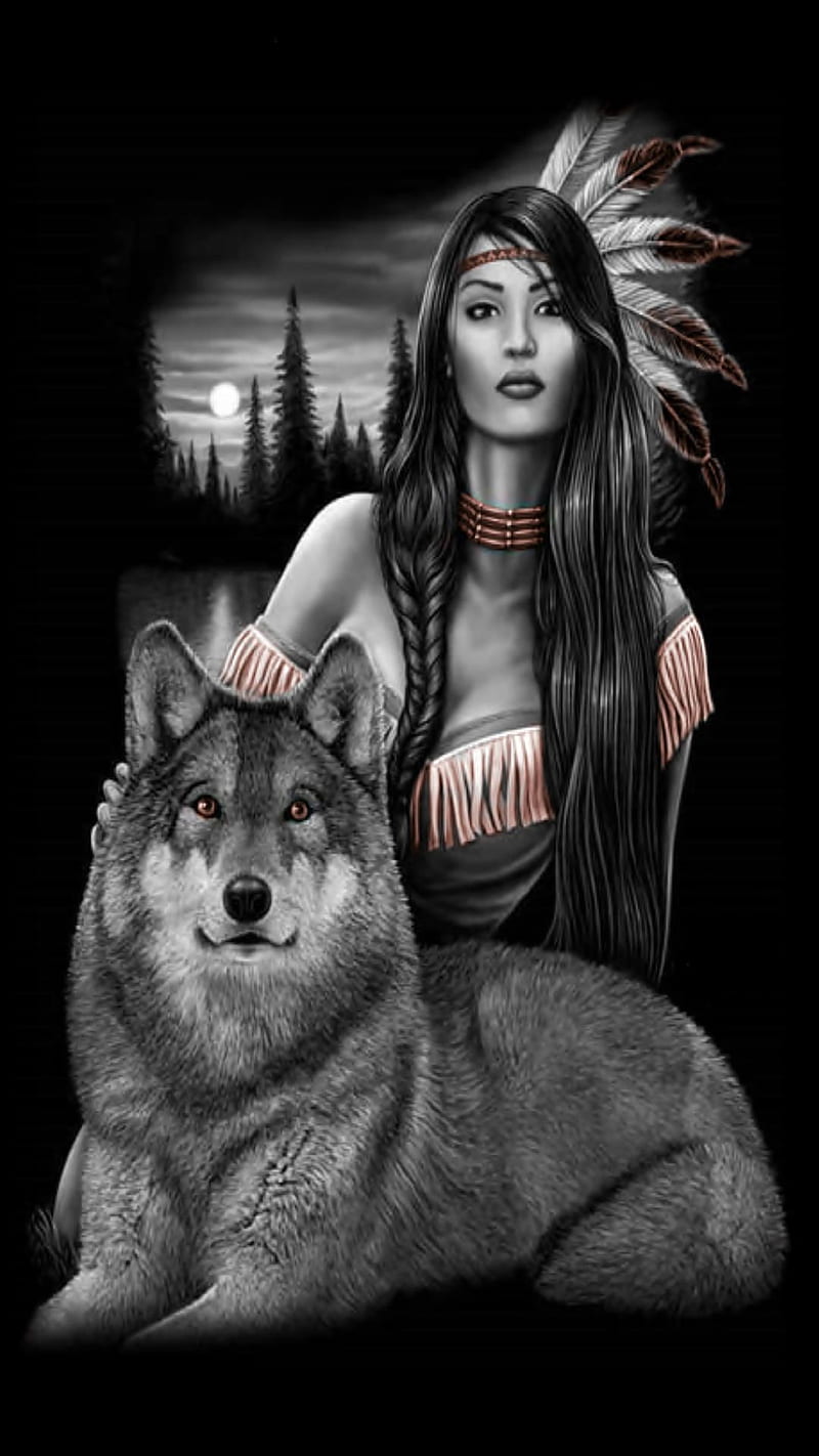 native american, wolf, HD phone wallpaper