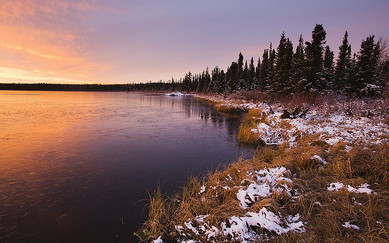 Yukon Sunrise on a frozen lake, HD wallpaper