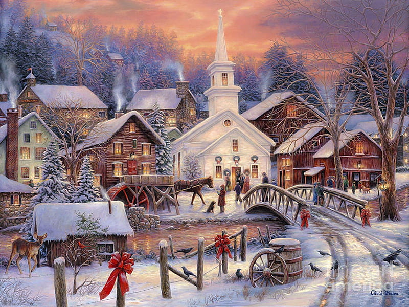 Hope ~ Chuck Pinson, holidays, christmas, olidays, artwork, winter, paintings, snow, nature, landscape, HD wallpaper