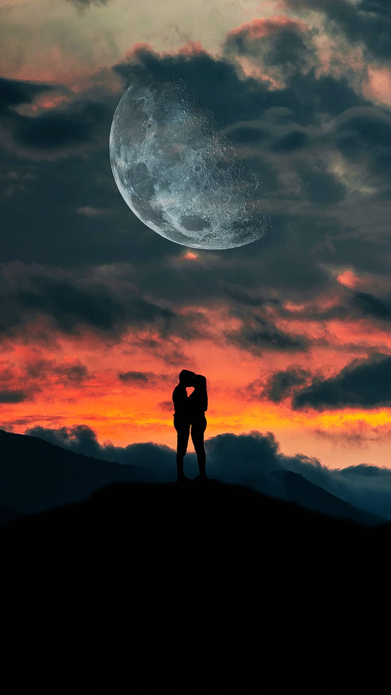 Two lovers, love, moon, night, HD phone wallpaper | Peakpx