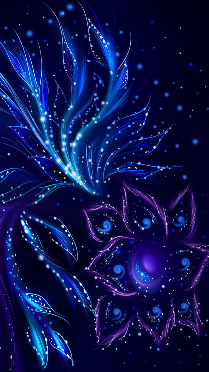 Blue Abstraction, dark, flower, light, point, forma, HD phone wallpaper