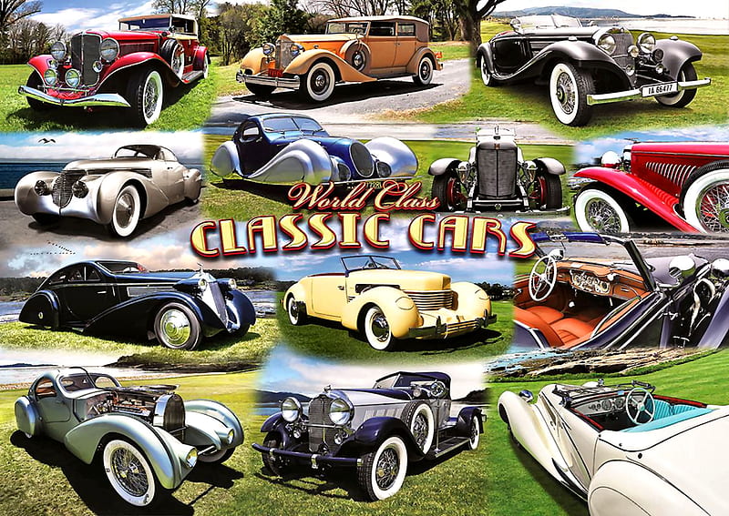 World Class Classic Cars , cars, graphy, automobile, auto, wide screen, bonito, collage, HD wallpaper