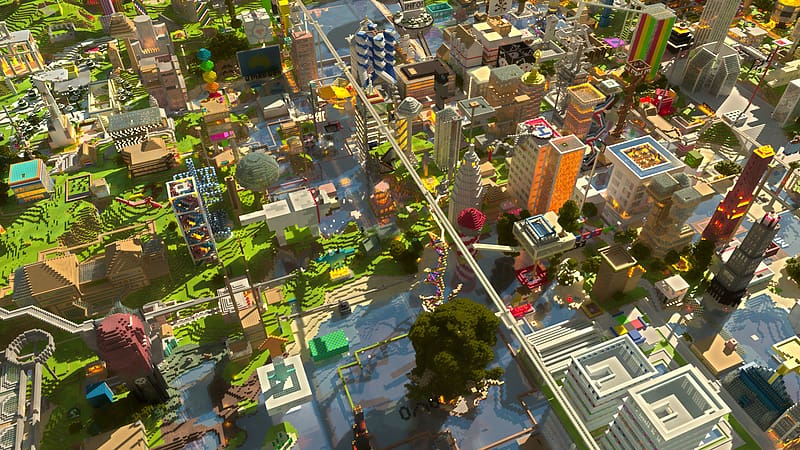 Minecraft, Ciudad, Edificio, Videojuego, Fondo de pantalla HD | Peakpx