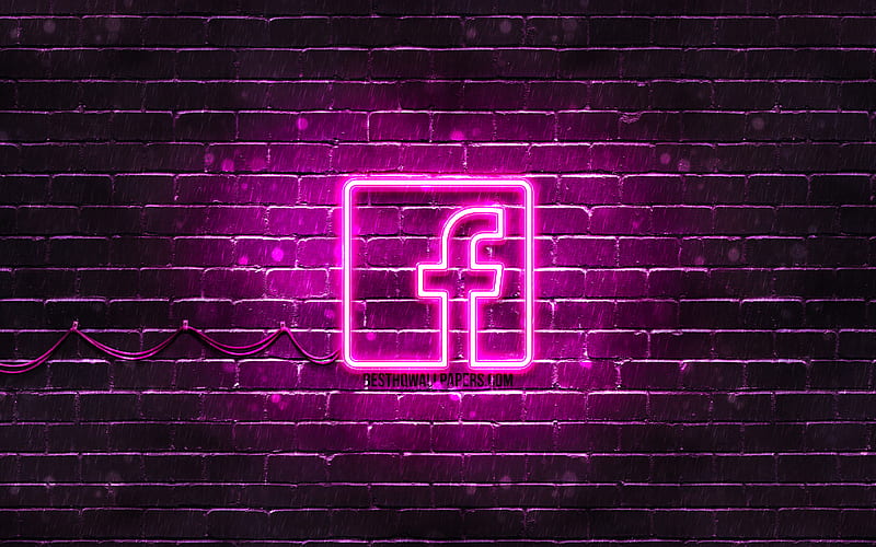 Facebook purple logo purple brickwall, Facebook logo, social networks, Facebook neon logo, Facebook, HD wallpaper