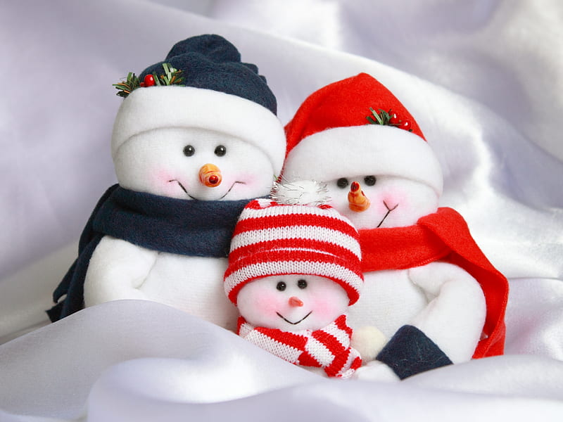 Snowman's family, family, craciun, christmas, snowman, winter, hat ...