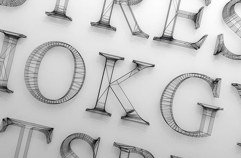 Times New Roman Letters 3D Background Ultra, Artistic, Typography, Paper, Wire, letters, Word, Mesh, blackandwhite, font, timesnewroman, HD wallpaper