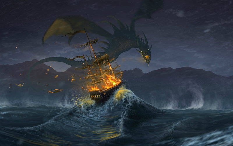 Dragon Destroying The Ship, HD wallpaper