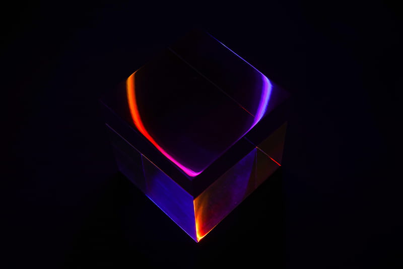 cube, neon, reflection, glare, dark, HD wallpaper
