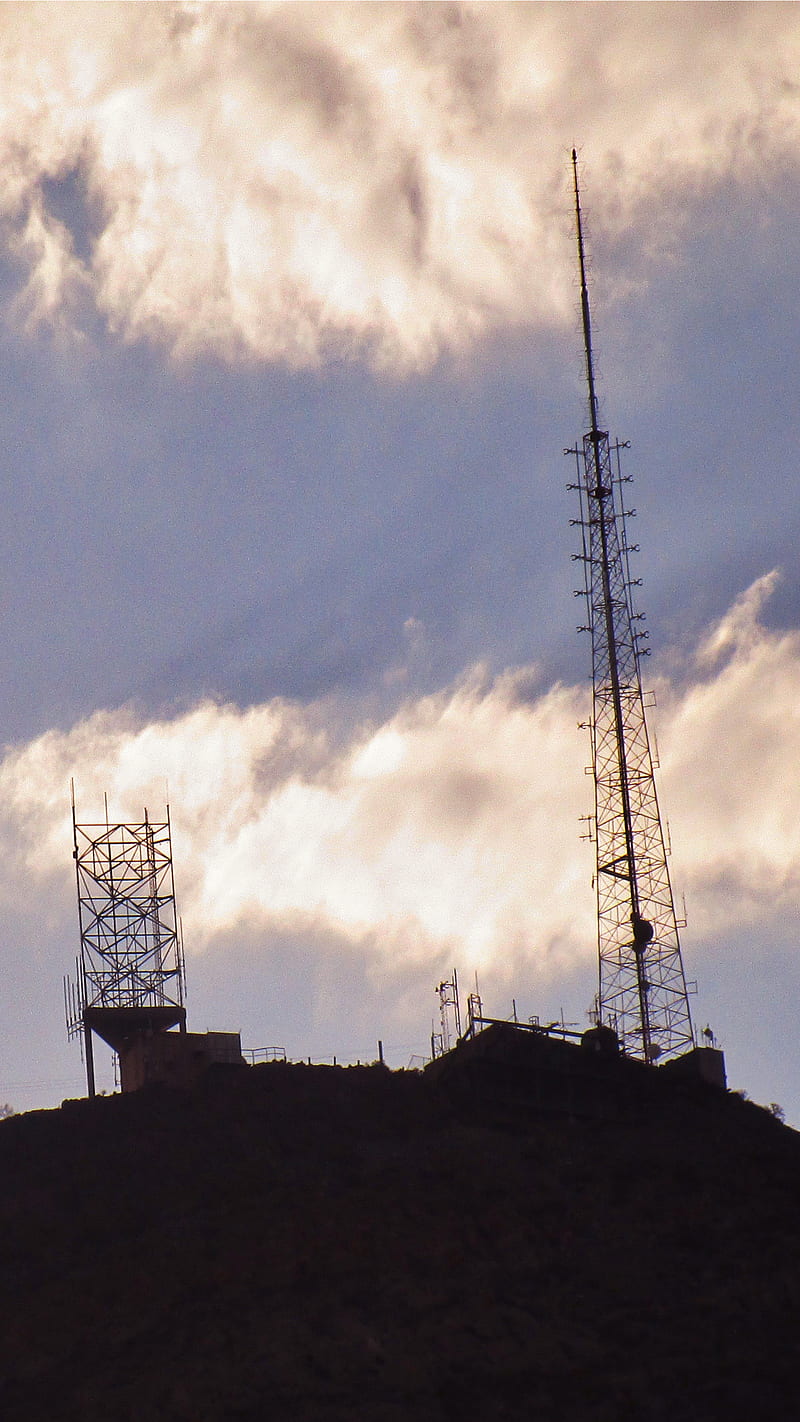 Antenna Tower, clouds, day, mountains, moutnain, sky, HD phone wallpaper