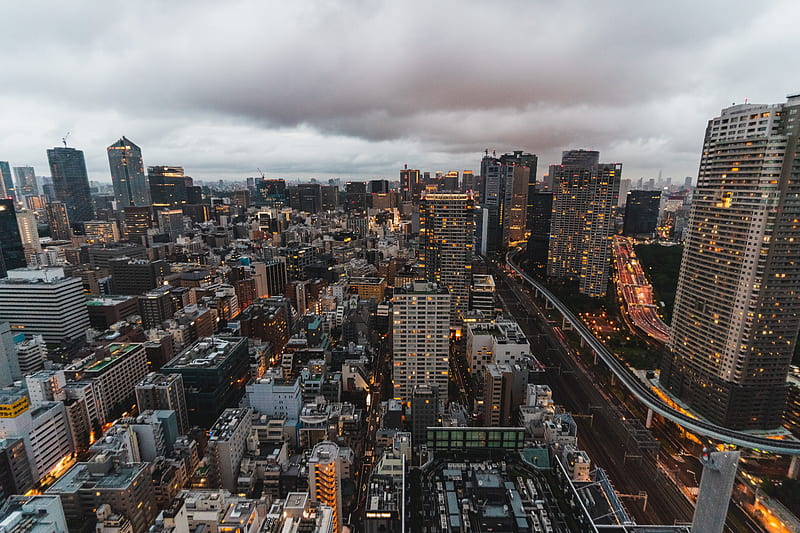 japan, metropolis, tokyo, modern architecture, clouds, cityscape, aerial view, City, HD wallpaper