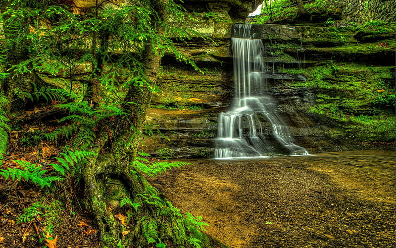 Old Mans Cave, Hockings Hill, Ohio, rocks, waterfall, nature, usa, HD wallpaper