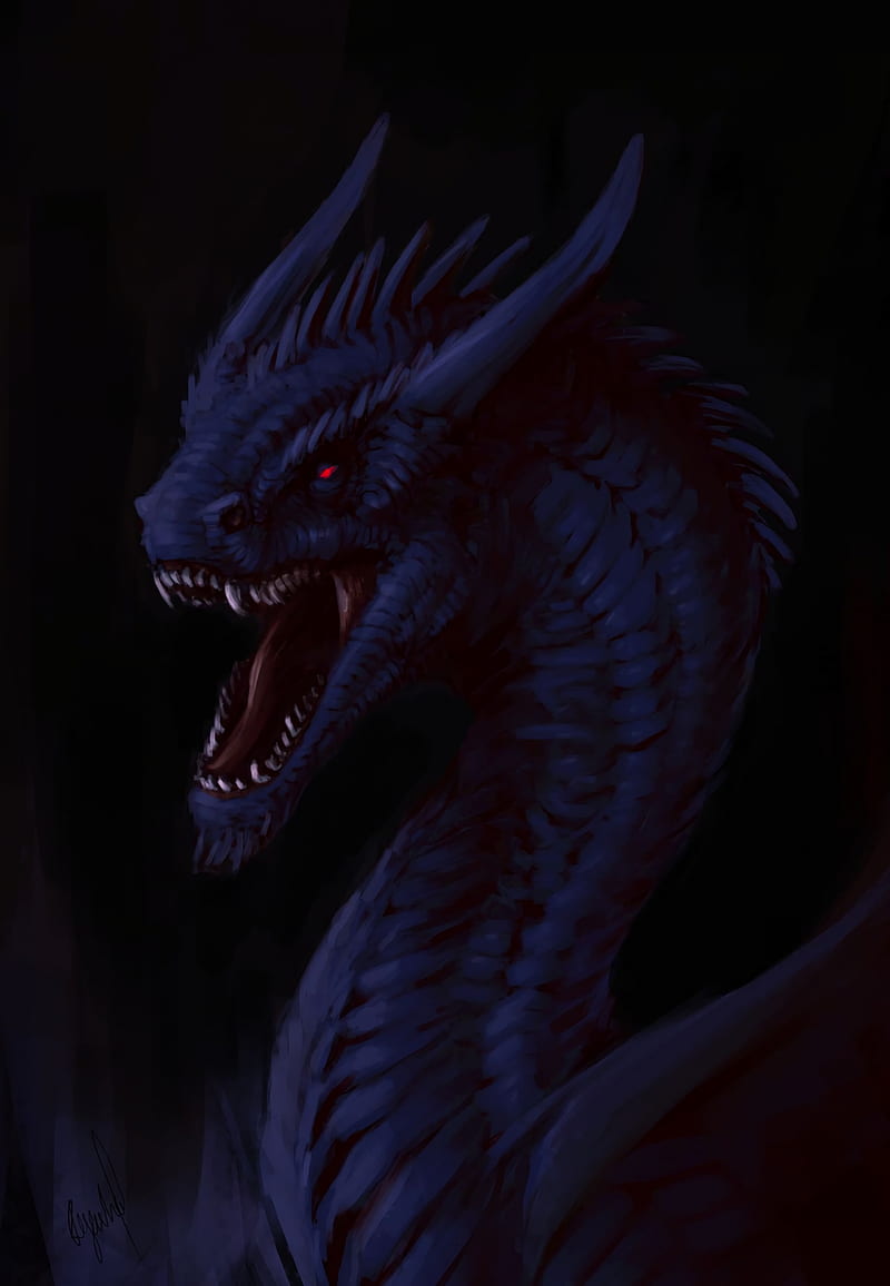 dragon, grin, fantasy, creature, dark, HD phone wallpaper