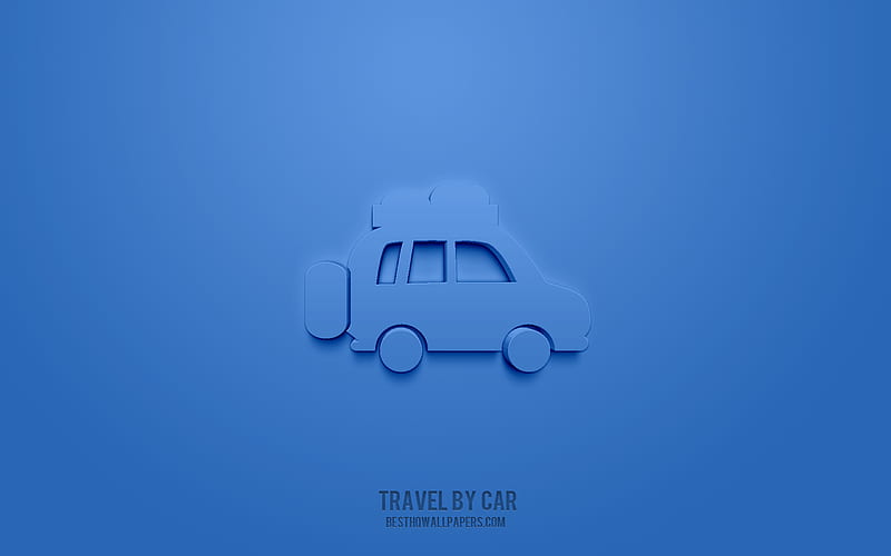 Travel by car 3d icon, blue background, 3d symbols, Travel by car, Travel icons, 3d icons, Travel by car sign, Travel 3d icons, HD wallpaper