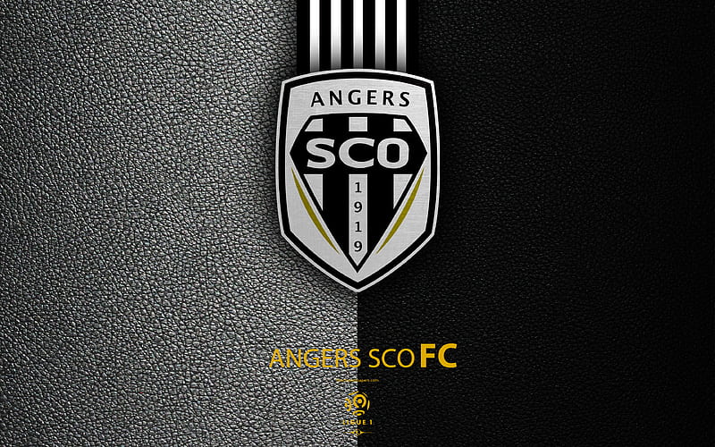 Angers SCO French football club, Ligue 1, leather texture, logo, emblem, Angers, France, football, Angers FC, HD wallpaper