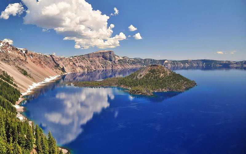 Crater Lake, mountain, water, national park, sky, lake, landscape, HD wallpaper