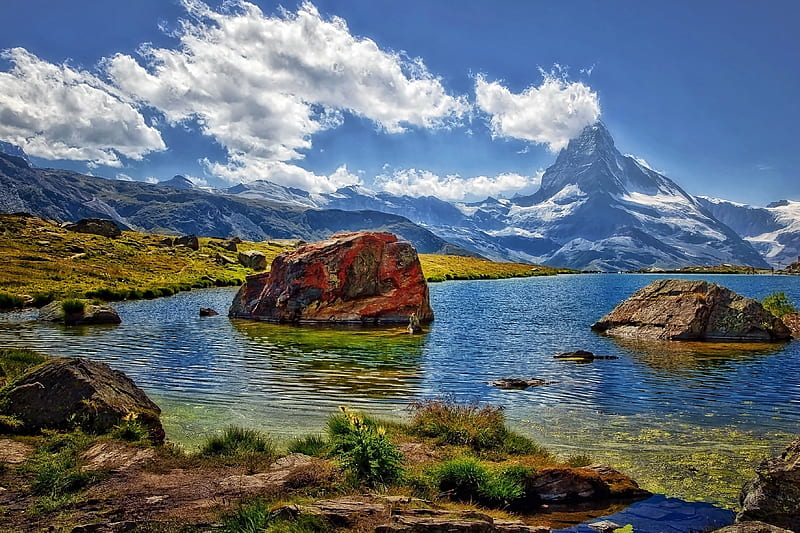 Mount Matterhorn,Alps, Mountain, Lake, Rocks, Nature, HD wallpaper
