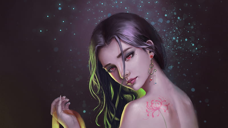 Fantasy girl, fantasy, luminos, girl, coart, frumusete, tattoo, HD wallpaper