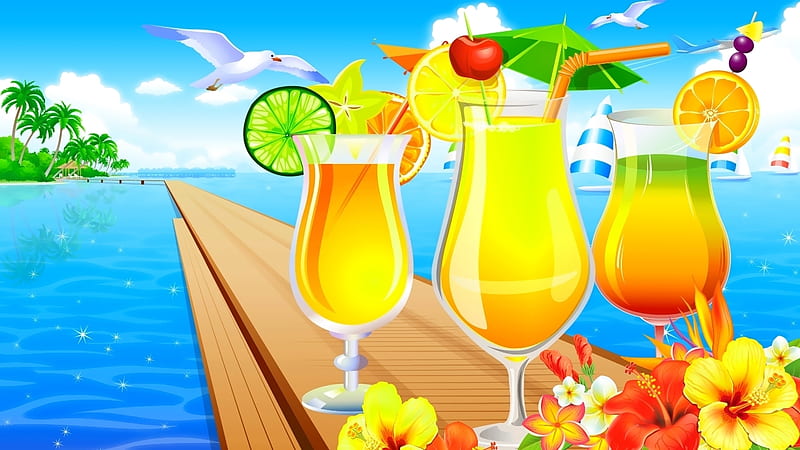 Refreshing, Tropical, Rereshing, Colorful, Drinks, HD wallpaper
