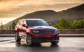 Jeep Grand Cherokee Trackhawk, sunset, road, 2018 cars, SUVs, new Grand Cherokee, Jeep, HD wallpaper