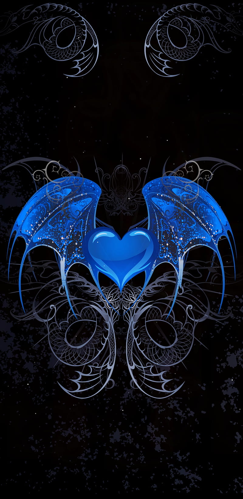 Gothic Heart, blue, girly, pretty, wings, HD phone wallpaper