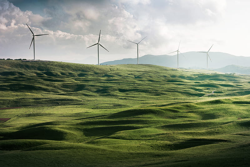 wind turbine surrounded by grass, HD wallpaper