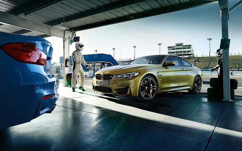 BMW M3, 2016, yellow bmw, sport cars, racing track, BMW, HD wallpaper