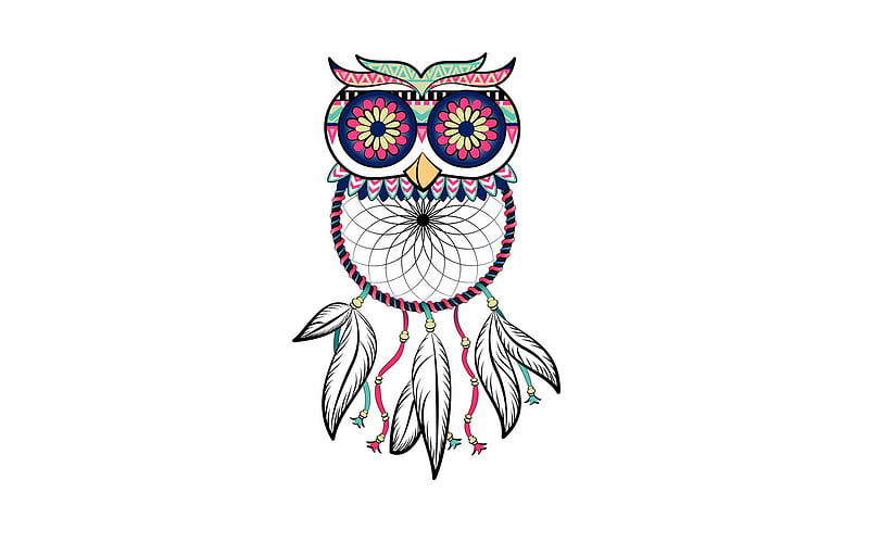 owl, bird, minimalism, feathers, light background, owl, Dreamcatcher, dreamcatcher, dream catcher for , section Ð¼Ð¸Ð½Ð¸Ð¼Ð°Ð»Ð¸Ð·Ð¼, Cute Dream Catcher, HD wallpaper