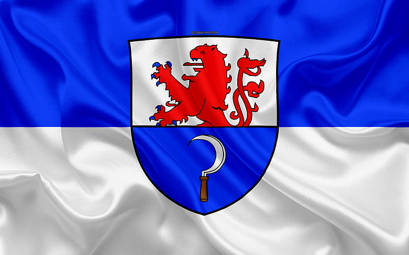 Flag of Remscheid silk texture, white blue silk flag, coat of arms, German city, Remscheid, North Rhine-Westphalia, Germany, symbols, HD wallpaper