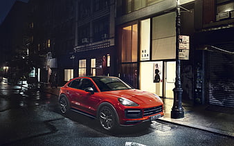 Porsche Cayenne Coupe, 2019, exterior, new orange Cayenne Coupe, front view, German SUV, Porsche, HD wallpaper