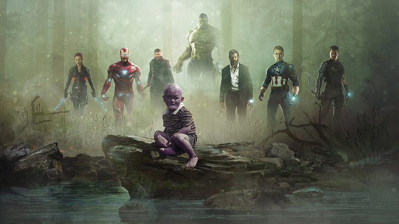 Avengers Vs Kid Thanos, avengers, thanos, superheroes, artwork, HD wallpaper