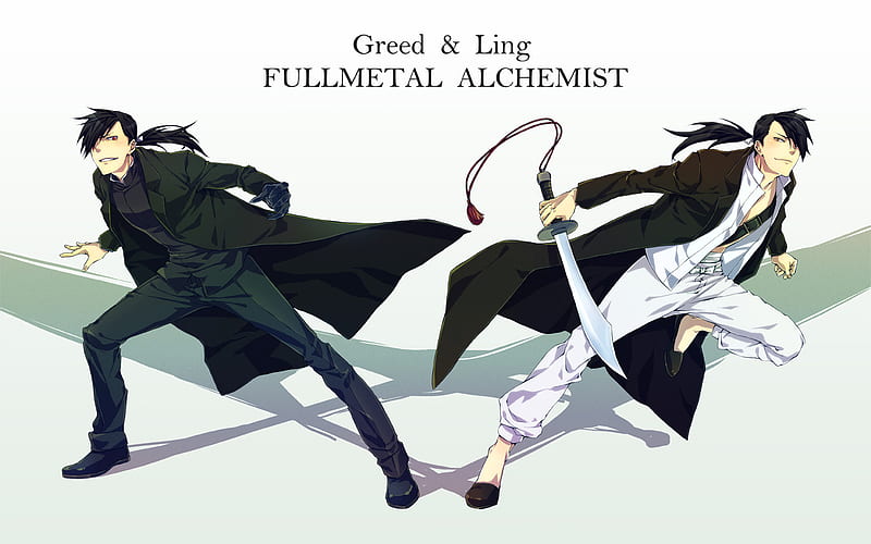 Greeling & Ling Yao, greeling, greed, fullmetal alchemist, boy, homunculus, anime, chinese, ling yao, sword, HD wallpaper