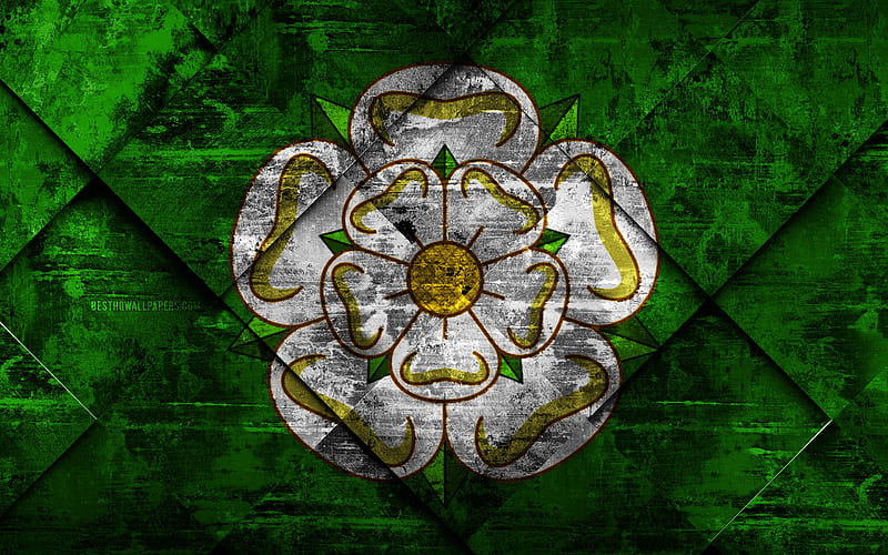 Flag of North Yorkshire grunge art, rhombus grunge texture, Counties of England, North Yorkshire flag, England, national symbols, North Yorkshire, United Kingdom, creative art, HD wallpaper