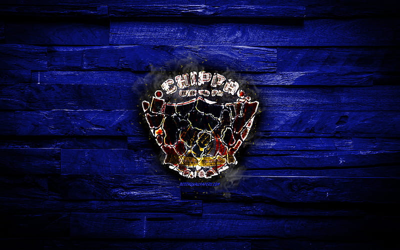Chippa United FC, burning logo, Premier Soccer League, blue wooden background, south african football club, PSL, football, soccer, Chippa United logo, Port Elizabeth, South Africa, HD wallpaper