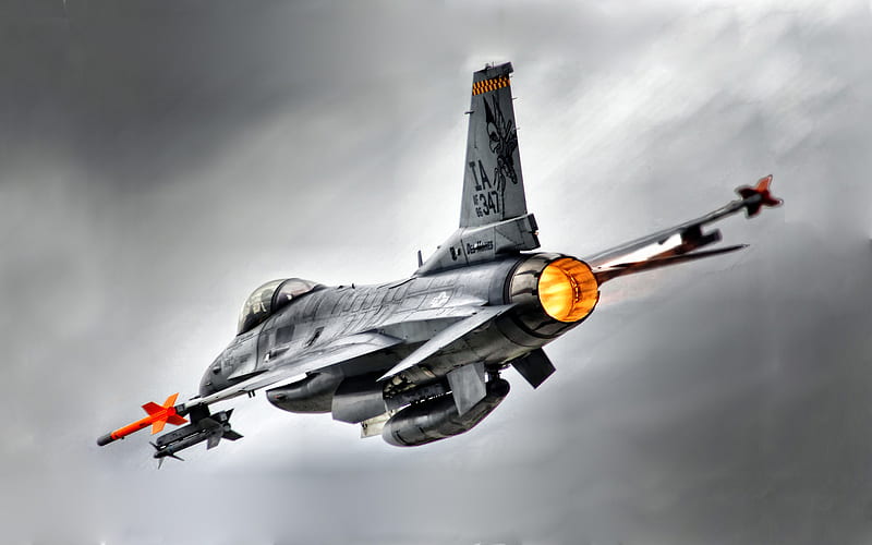 F 16 Fighting Falcon, military, aircraft, armed, afterburner, HD wallpaper