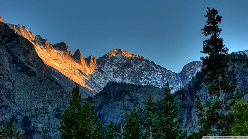 sunrise in rocky mountain np colorado, sunrise, sky, trees, mountains, HD wallpaper