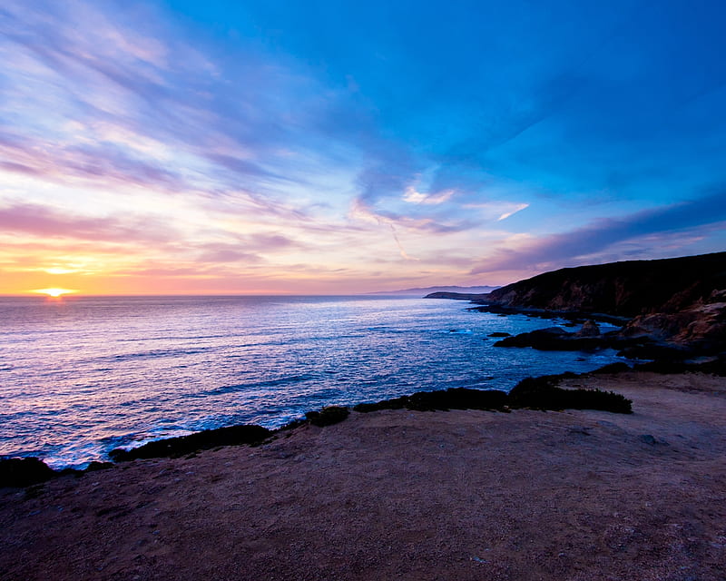 Sunset over Bodega Bay, beach, sunset, nature, bay, sky, HD wallpaper