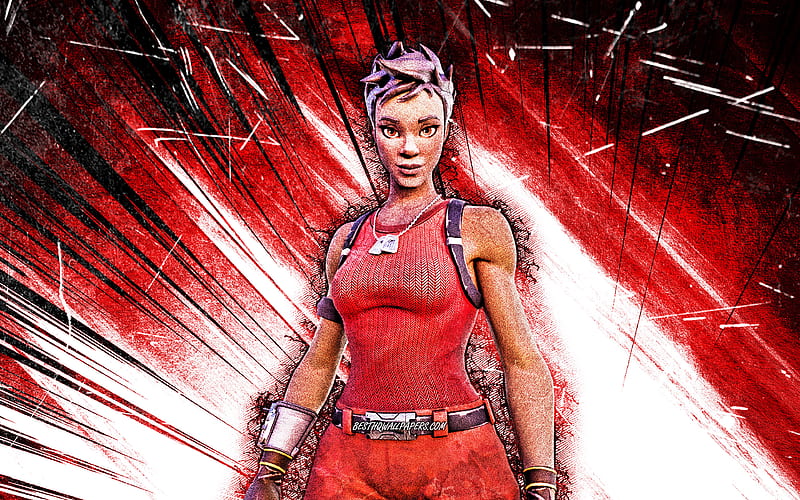 Renegade, grunge art, Fortnite Battle Royale, Fortnite characters, Renegade Skin, red abstract rays, Fortnite, Renegade Fortnite, HD wallpaper