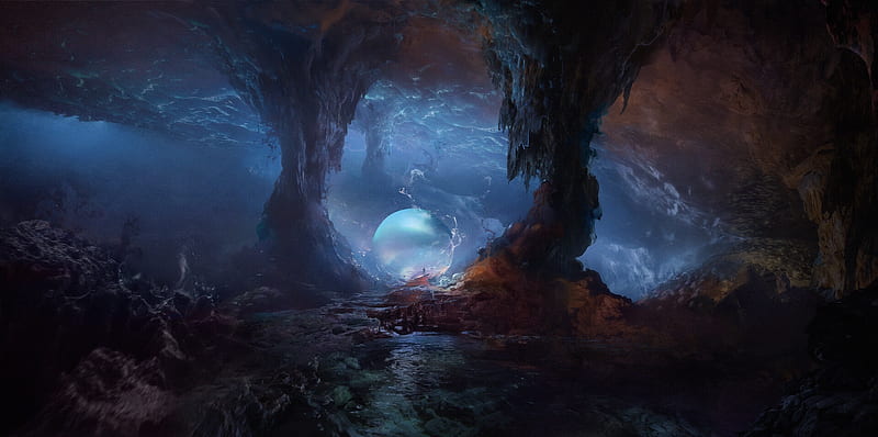 cave, fantasy world, underground, sphere, darkness, Fantasy, HD wallpaper