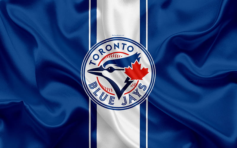 Toronto Blue Jays logo, silk texture, Canadian baseball club, blue flag, emblem, MLB, Toronto, Canada, USA, Major League Baseball, HD wallpaper